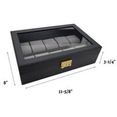 Novel Box Black Leatherette Glass Top 10 Watch Jewelry Display Case With Lock