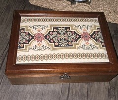 Dunston Vintage Wood & Fabric Jewelry Box, Velvet Lined, Mirror, Floral