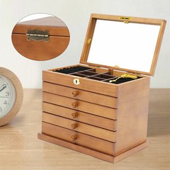 Jewelry Box Wood for Wowen 6-Layer Large Organizer Box with Mirror & 5 Drawers~
