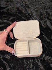 Pink Zip-Around Faux Leather Travel Jewelry Case Velvet Lined Holds 6 Rings