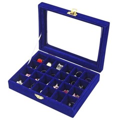 24 Section Velvet Glass Jewelry Ring Display Organiser Box Tray Holder Earrings