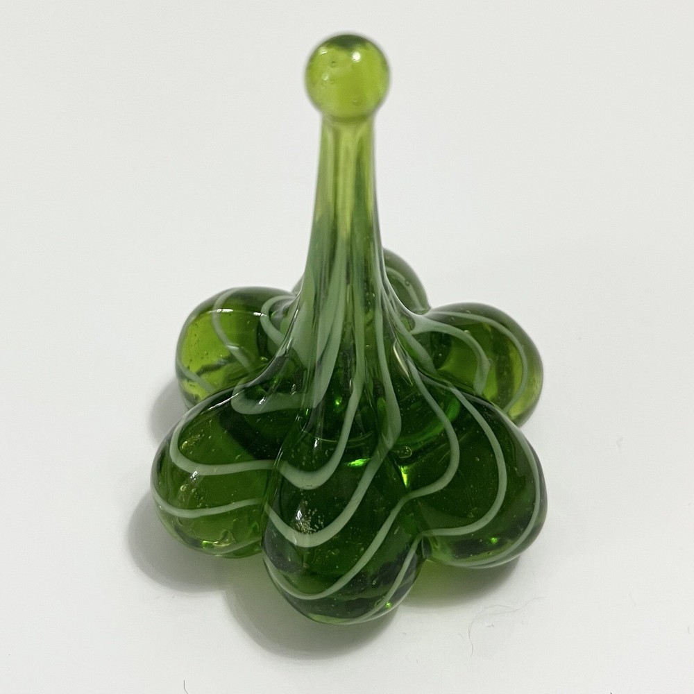 Elegant Art Glass Ring Valet Handcrafted Teardrop Green w White Swirls New 2.5”