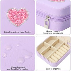 Sparkly Heart Rhinestone Jewelry Box for Girls Women,Glittering Travel Jewelry