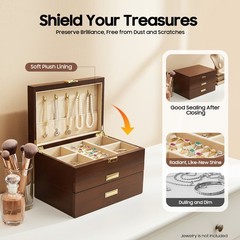 Elegant 3-Layer Wooden Jewelry Box with Pull-Out Drawers and Necklace Hooks
