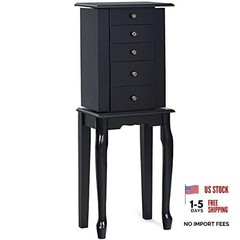 Jewelry Armoire Cabinet Chest Organizer Box Top with Flip Mirror – Black