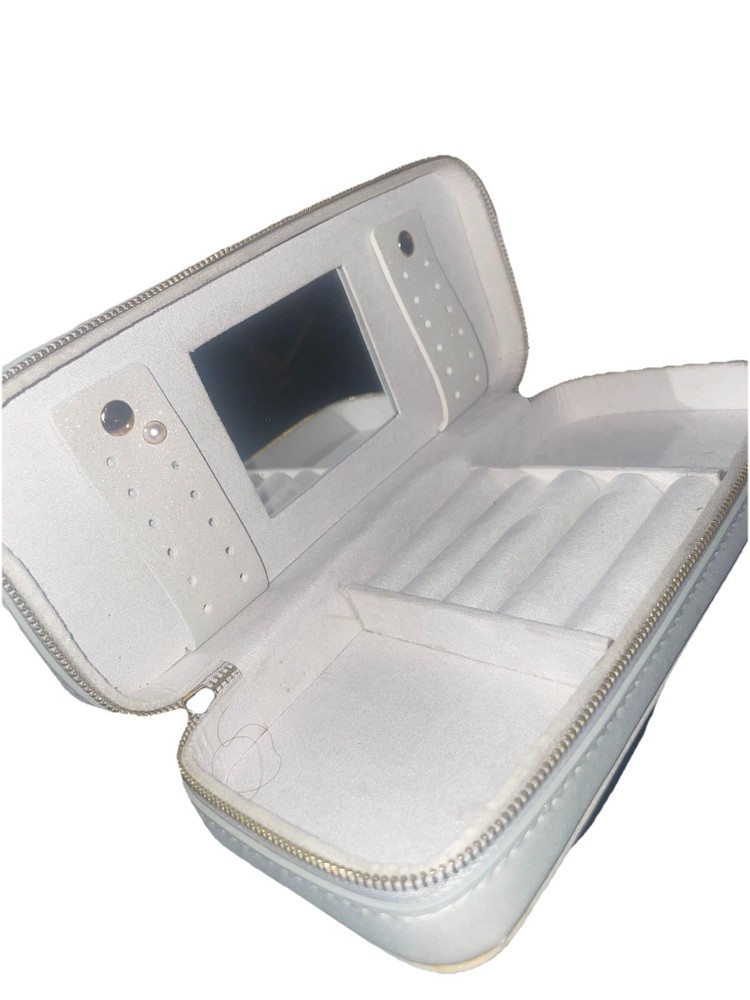White Suede Travel Jewelry Box Carrying Case – White