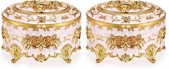 Vintage Oval Metal Ring Box Rose Pattern Jewelry Organizer for Earring Necklace