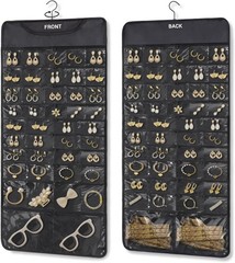 Hanging Jewelry Organizer with 88 Zippered Pockets, Foldable Travel Accessory