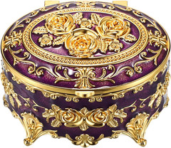 Vintage Oval Jewelry Storage Box Metal Trinket Organizer Purple Treasure Chest B