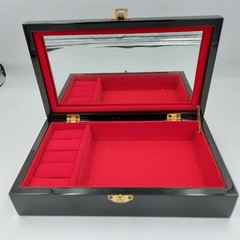 Hand Painted Wooden Jewelry Box with Mirror Black & Red Velvet Unique Gift Decor
