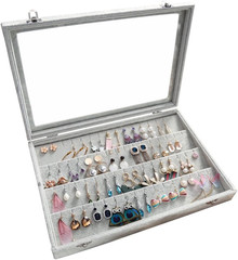 Wudygirl Velvet Jewelry Organizer Clear Lid Earring Holder Organizer 32 Pairs Ea