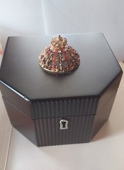 Dark Mahogany Wood Stained Embellished with Imperial Crown Top Jewelry Box