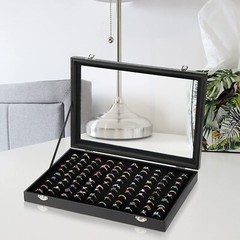 Black 100 Slots Ring Organizer Box,Ring Display Case Boxes with clear lid