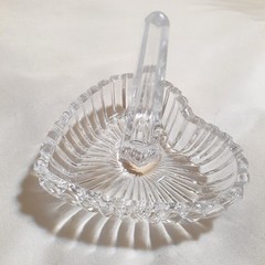 Crystal Ribbed Heart Shaped Ring Holder Jewelry Dish Clear Glass Elegant