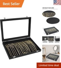 Elegant Black Velvet Necklace Organizer Box with 20 Hooks & Clear Lid