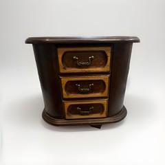 Vntg Wood Jewelry Box Chest Spinning Lazy Susan Rotating Miniature Armoire 10×10