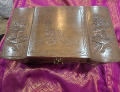 Vintage Hand Carved Floral Velvet Lined Wooden Jewelry Box Beautifully Made!