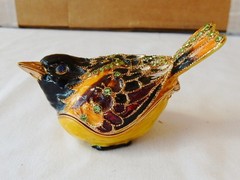 Wren Jeweled Enamel Trinket Box, hand-painted, Austrian crystals