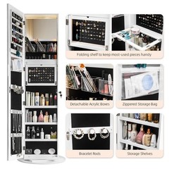 3 in1 360° Swivel Jewelry Organizer Lockable Full-Length Mirror Jewelry Cabinet