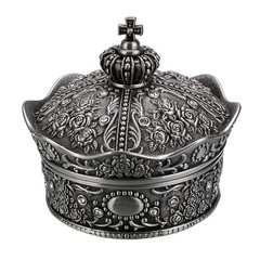 Hipiwe Vintage Jewelry Box Crown Design Trinket Treasure Chest Medium, Silver