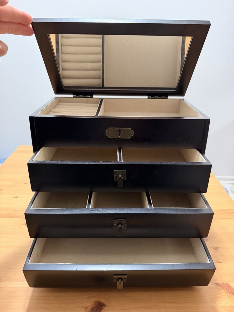 Jewelry Box Wooden Three Drawer
