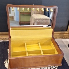 Centurion Wood Jewelry Box w/ Mirror Lid, Gold Interior Ring/Earring/Necklace