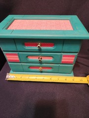 Vintage Jewelry Box Seller Refurbished Restored Turquoise and peach and reds