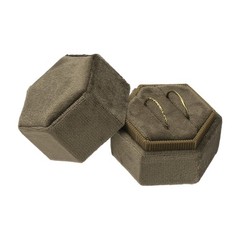 2 Slot Ring Box, Velvet Hexagon Jewelry Rings Holder Small Ring, Coffee