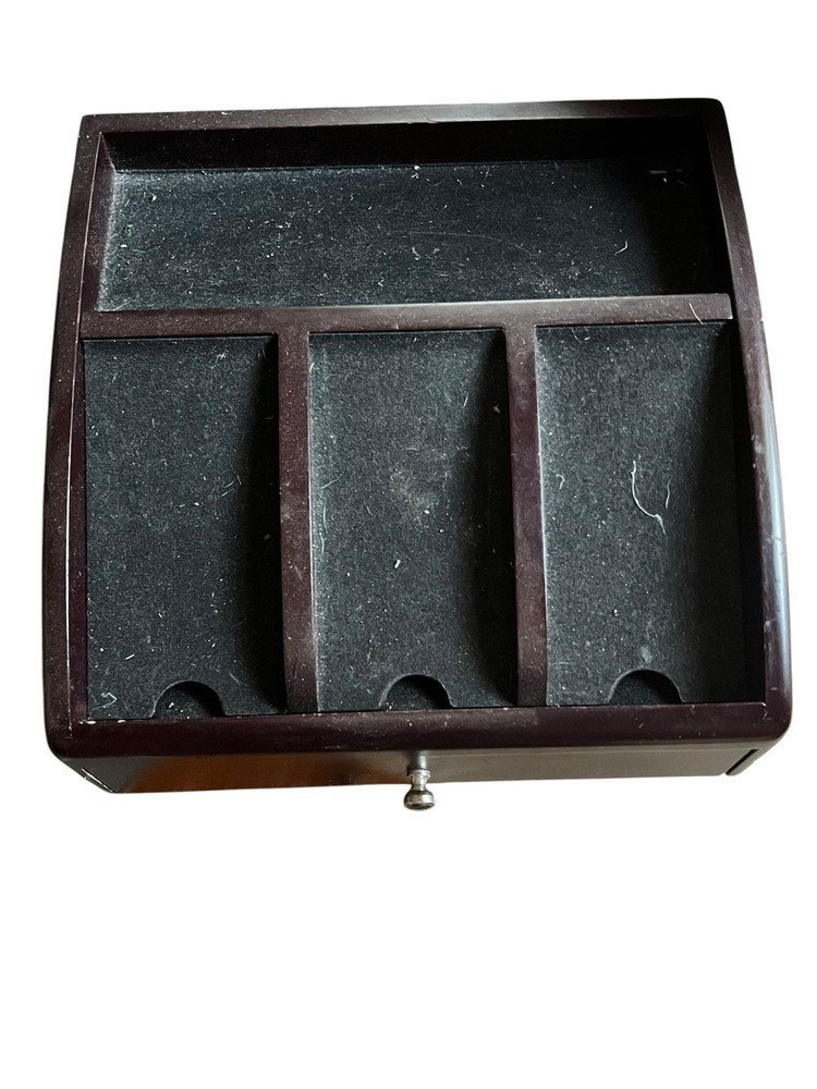 Dark Wood Dresser Top Valet Organizer with Velvet Lined Compartments and Drawer