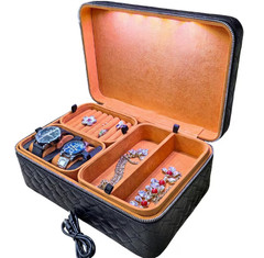 Black and Orange LED Light Luxury Travel Jewelry Case Organizer Genuine Leather