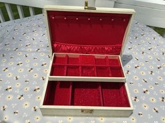 Vintage Mele Jewelry Box Cream And Gold With Red Interior MCM