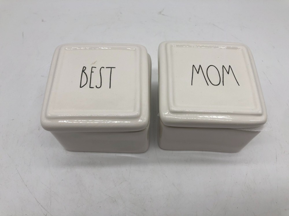 Rae Dunn Ceramic 3in Best Mom Square Jewelry Box Set AA02B15028