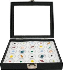 Novel Box Glass Top Black Jewelry Gemstone Display Case With Gem Jar Tray Insert