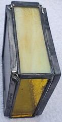 Vtg Stained Yellow Green Swirl Glass Jewelry Trinket Box Flying Butterfly Image