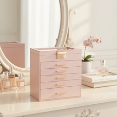 Stylish Modern Jewelry Box for Necklaces, Bracelets, and Earrings – 6 Layers