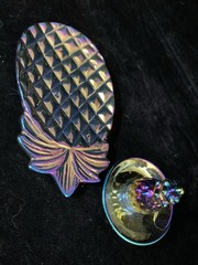 BOTH -Vintage Iridescent Pineapple Ring Holder And Jewelry Trinket Tray