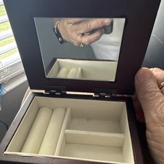 Brown Faux Leather Jewelry Box w/ Mirror Lid, Velvet Lined, Ring Storage