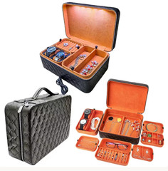 Black and Orange LED Light Luxury Travel Jewelry Case Organizer Genuine Leather