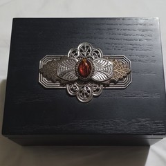 Rare Ann Cichon Dallas Black Wood Mixed Metal Tiger Eye Trinket Box