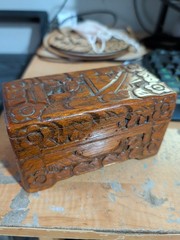 Handcrafted Wooden Box with Intricate Carvings 6 Inches Wide, 4 Inches Tall