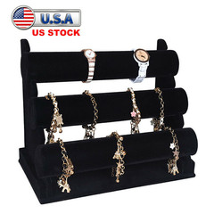 3-Tier Bracelet Display Stand Watch Holder Velvet Jewelry Bangle Rack Organizer