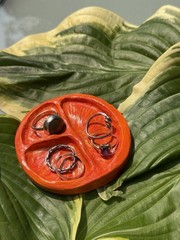 Handmade Ceramic Orange Citrus Slice Ring Holder Jewelry Display Tray