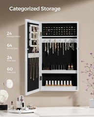 Wall-Mounted Jewelry Cabinet with Mirror – Rustic White Lockable
