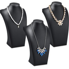 Kigley 3 Pcs Black PU Leather Jewelry Bust Display Necklace Display Stand Nec…