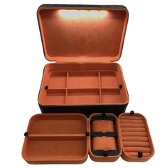 Black and Orange LED Light Luxury Travel Jewelry Case Organizer Genuine Leather