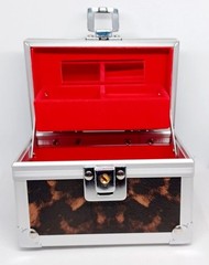 Brown Leopard Pattern 2-Layer Jewelry Organizer Faux Leather/Aluminum Red Lining