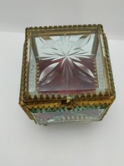 Retro Old Jewelry Box Soviet Vintage Bevelled Glass Crystal USSR 60s Rococo