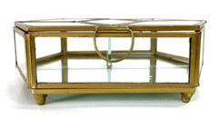 Glass & Brass Box Vintage Beveled Mirrored Bottom Footed W/Hinged Lid
