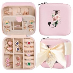 Travelewelry Box for Women and Girls – Small Case With Initial A-Z – J pink