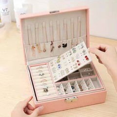 Large 2 Layers Jewelry Box Leather Organizer Gem Necklace Ring Case Storage